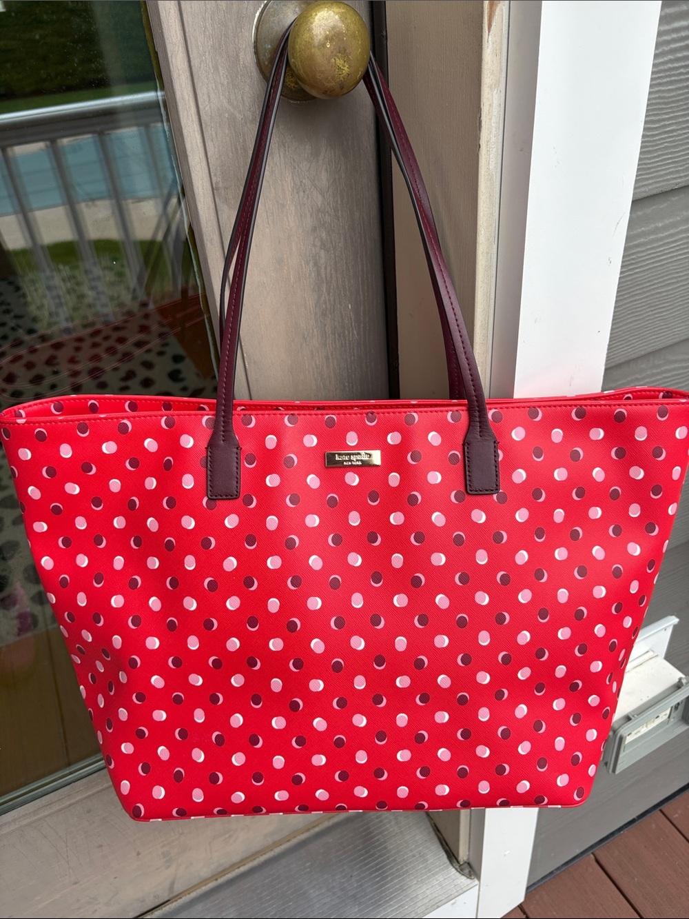 kate spade Red Polka Dot Tote with Dark Trim
